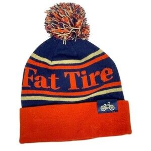 New Belgium Brewing Fat Tire Ale Beer Beanie Bike Bicycle  Logo Pom Cuffed Hat